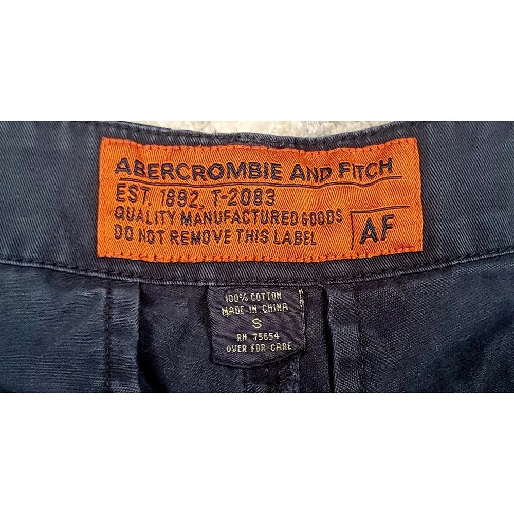 VTG Abercrombie & Fitch Men's Navy‎ BLUE Cargo Belted Canvas Shorts Sz SM 31X10